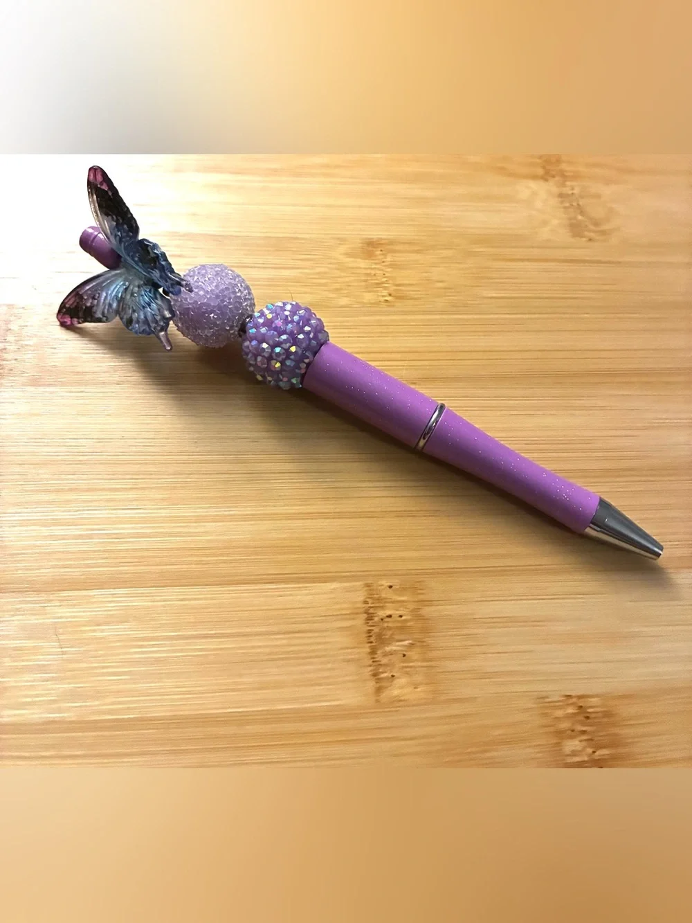 Purple Butterfly Decorative Beaded Ballpoint Pen
